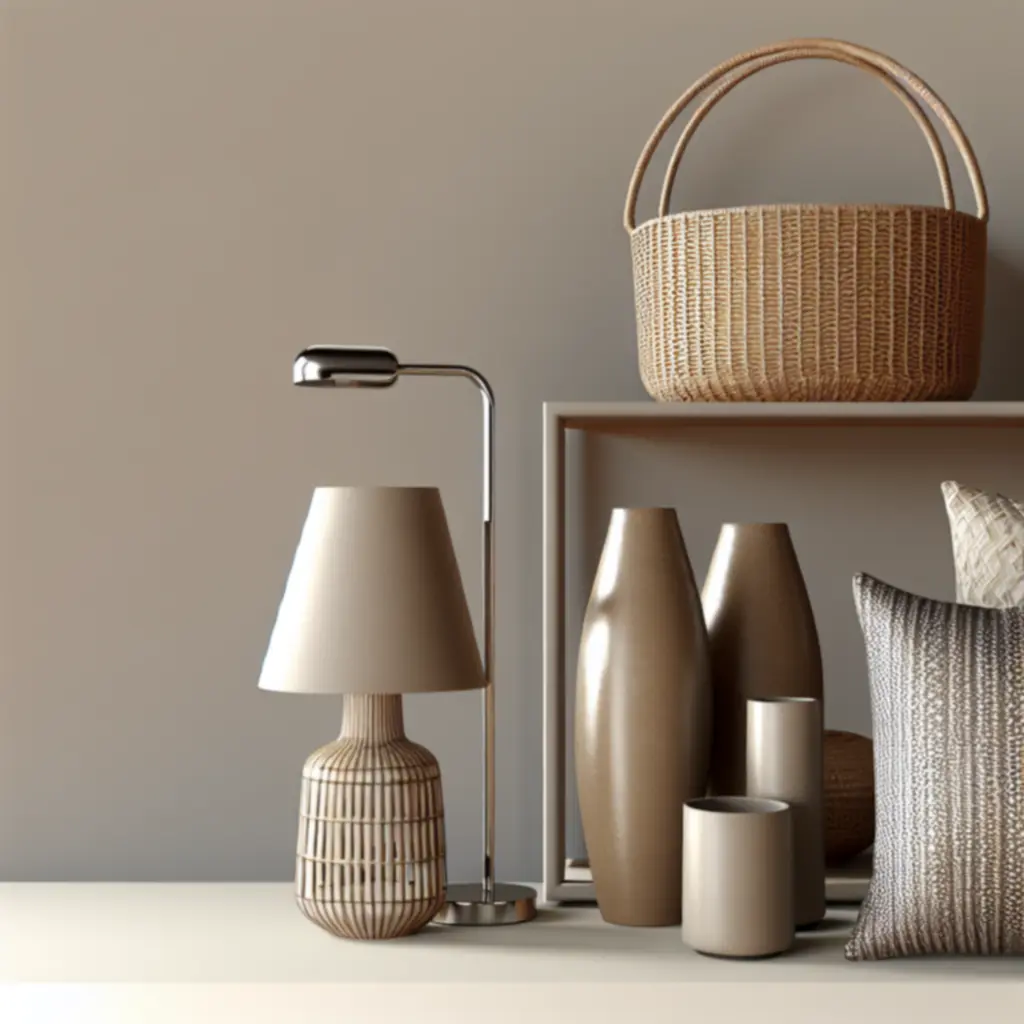 Zestaw najchętniej wybieranych dekoracji: wazony, lampiony i poduszki w naturalnych kolorach