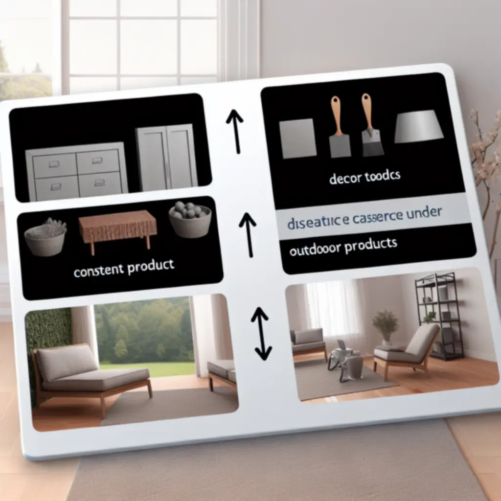 Układ kategorii sklepu HomeMarketPL z meblami, dekoracjami, narzędziami i akcesoriami